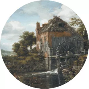 A Thatch-Roofed House with a Water Mill