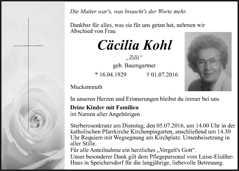 Cäcilie Kohl - Helmut Kohl's mother