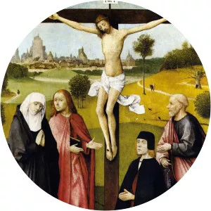 Crucifixion with a Donor - Painting by Hieronymus Bosch