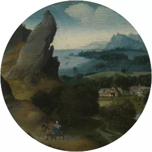 Landscape with the Flight into Egypt - Painting by Joachim Patinir