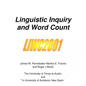 Linguistic Inquiry and Word Count - Book by James W. Pennebaker and Martha E. Francis
