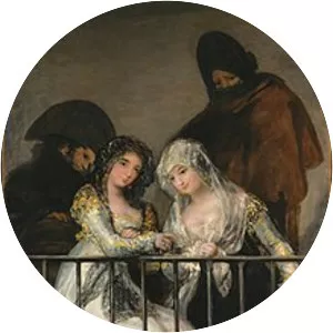 Majas on a Balcony - Painting by Francisco Goya