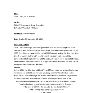 Oscar Chess Ltd v Williams
