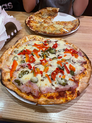 Pizza from a wood-fired oven