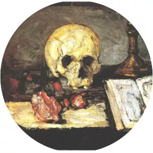Still life with skull, candle and book