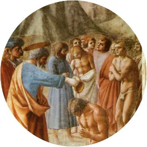 The Baptism of the Neophytes - Painting by Masaccio